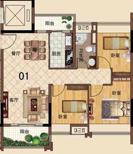 好色先生入口陶瓷磚應用效果：大瀝碧桂園·華府01戶型好色先生下载链接效果鑒賞