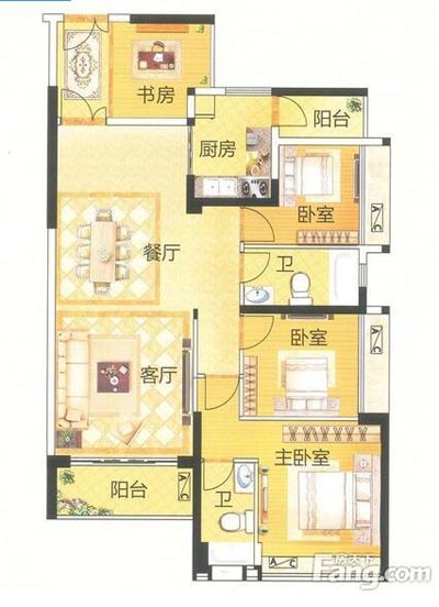 本單元的設計整體色調采用的是木色，不僅沿用了中式的端莊典雅，同時加入一些時尚的元素，讓整個空間多了現代的時尚感覺，卻不失中式的端莊。